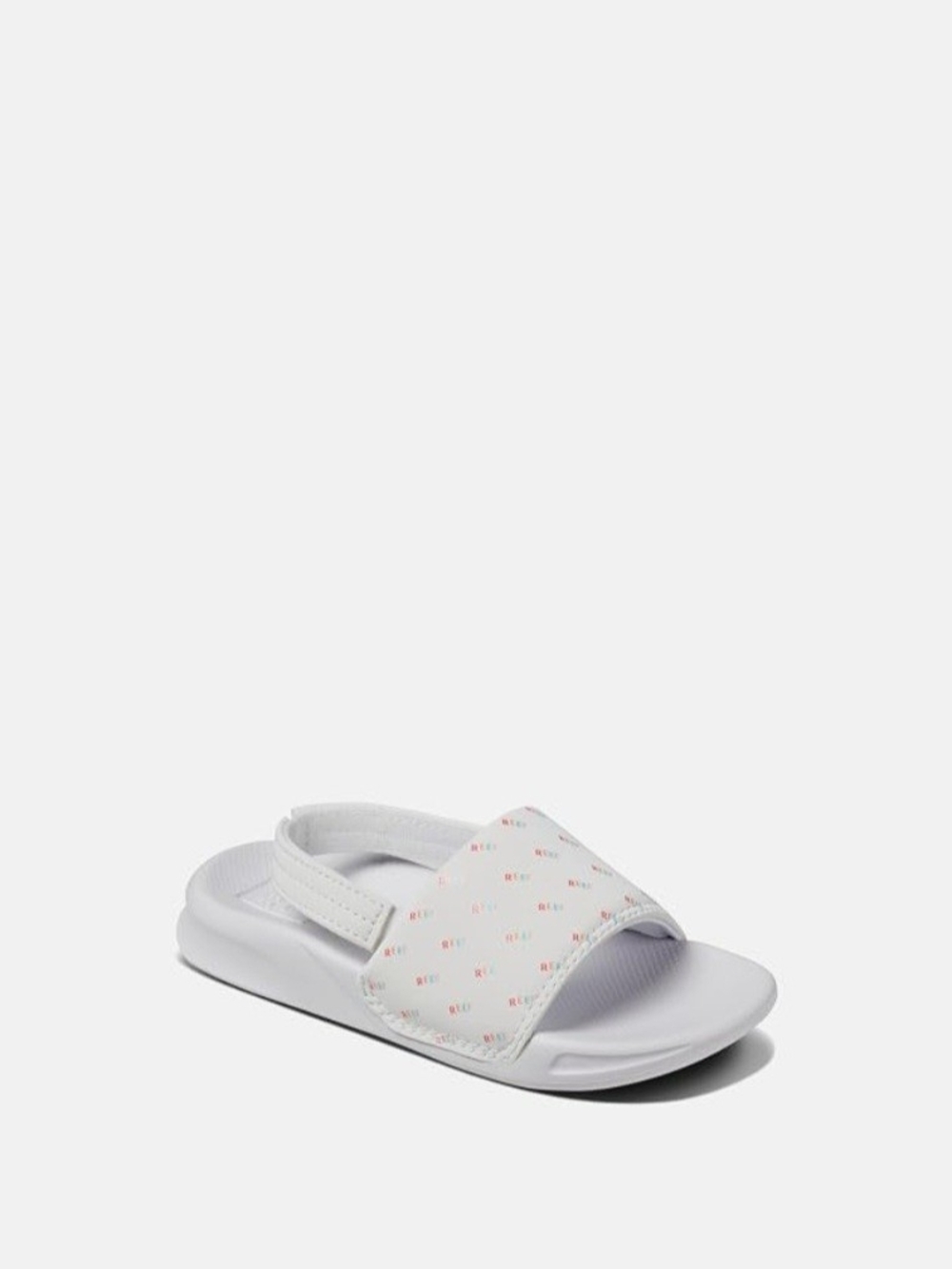 Reef Kids White Slide Sandals with Pink Logo Accents